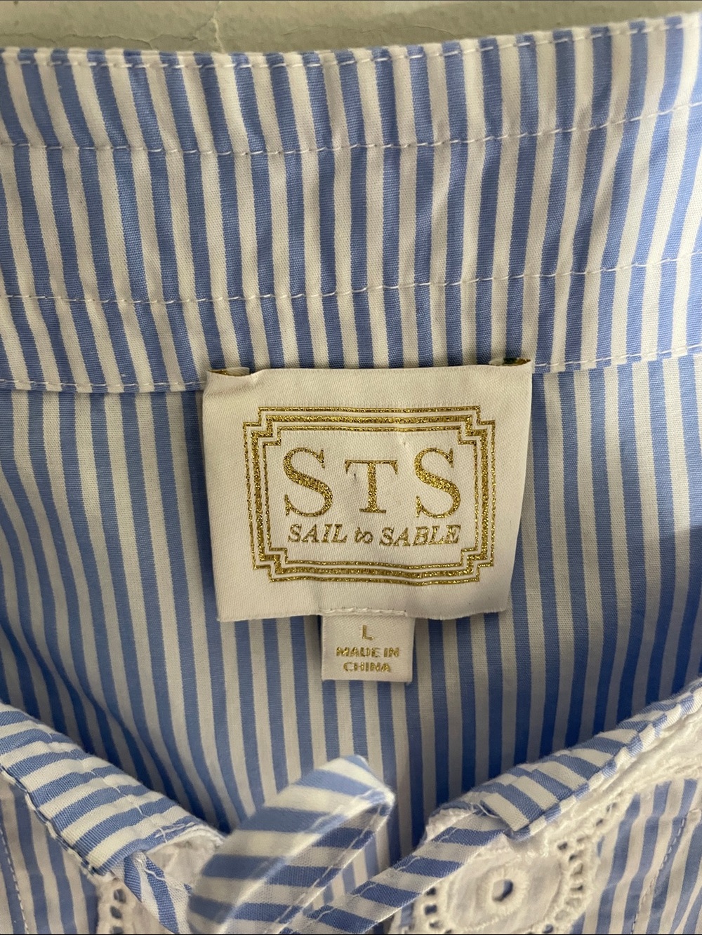 Sail to Sable Coastal Blue & White Striped Ruffle Hem Dress L - Picture 7 of 8
